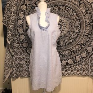 Seersucker Ruffle-neck Dress